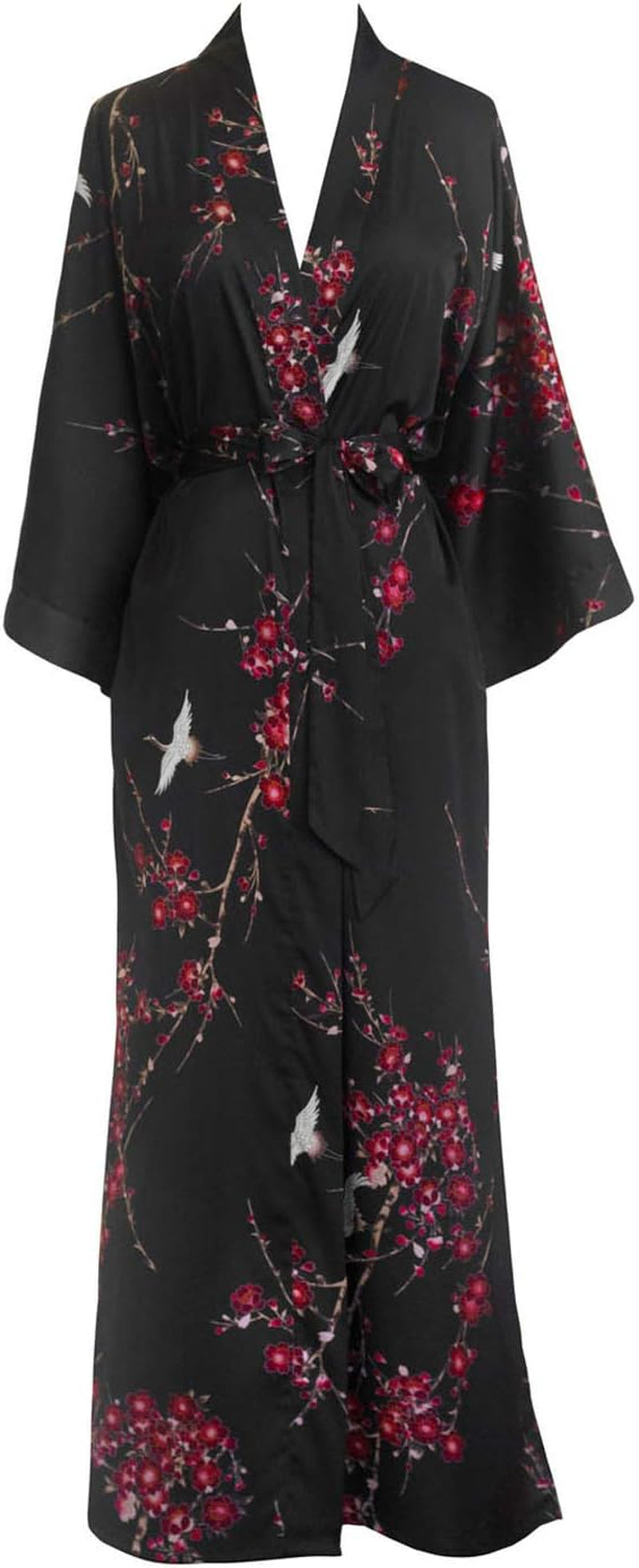 Women'S Charmeuse Kimono Robe Long - Watercolor Floral