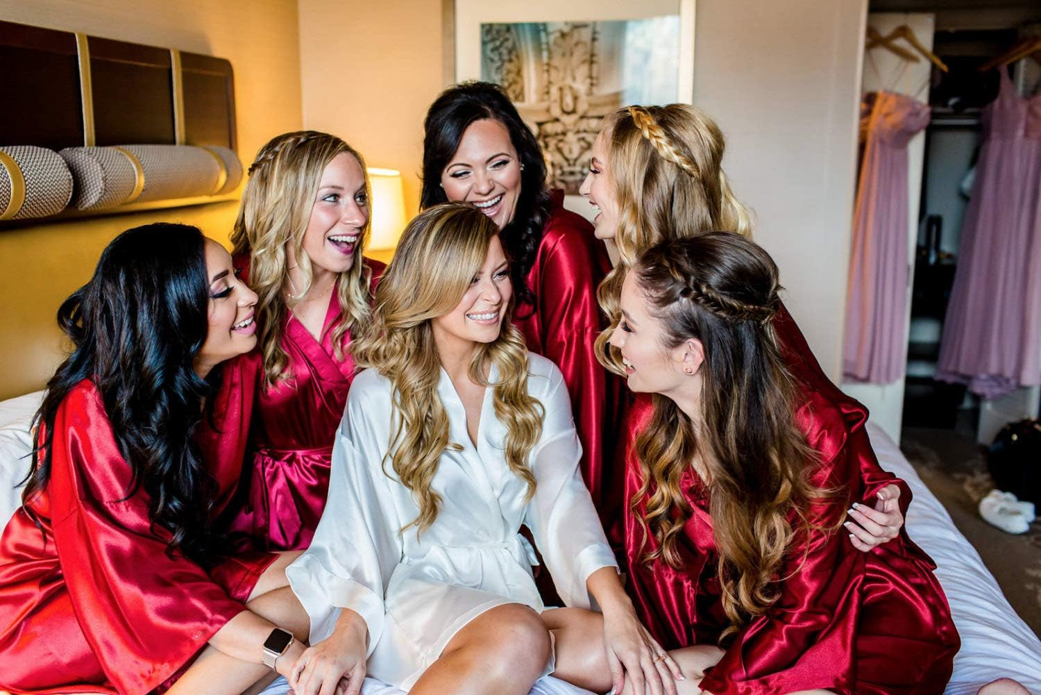 Womens Kimono Robes Dressing Gown Satin Bathrobe Nightdress Short Style Bridal Robe