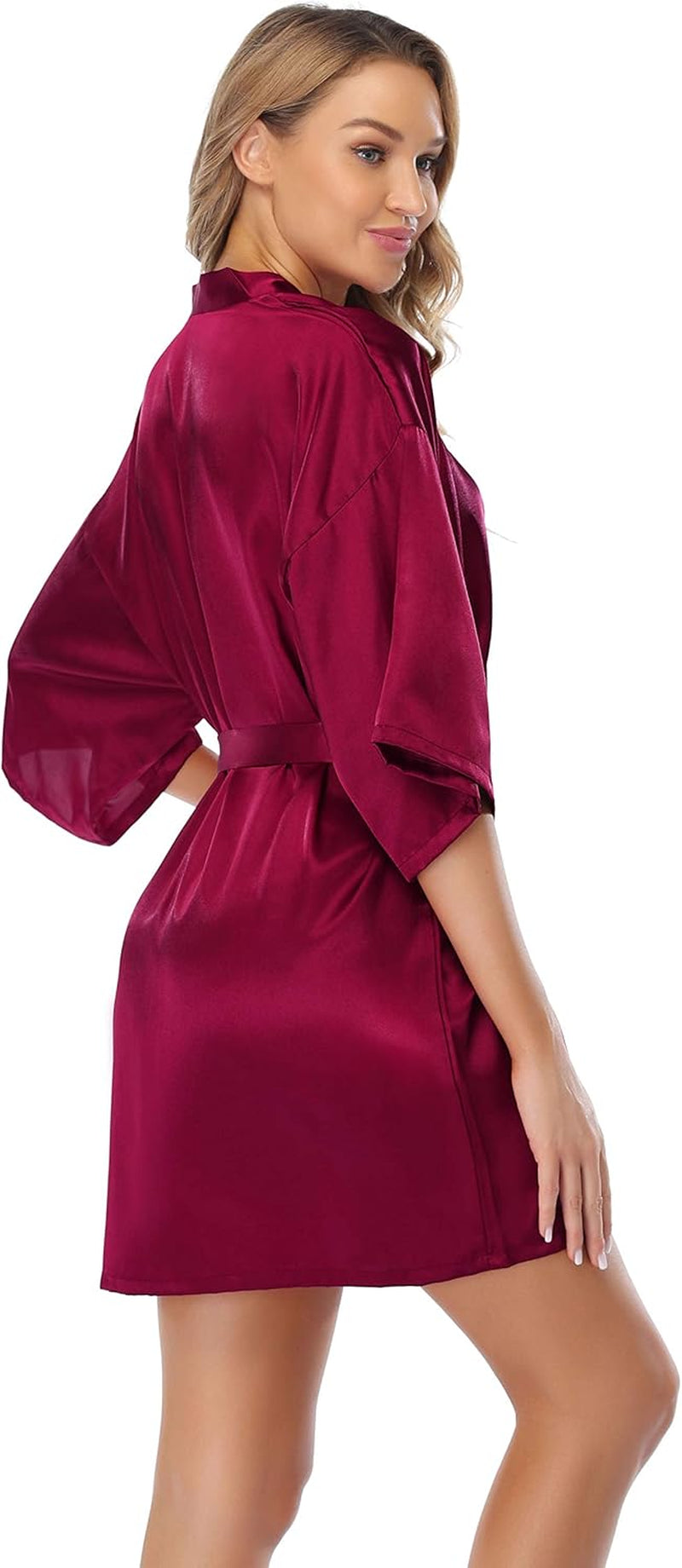 Womens Kimono Robes Dressing Gown Satin Bathrobe Nightdress Short Style Bridal Robe