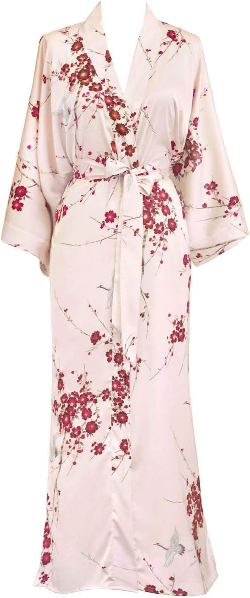 Women'S Charmeuse Kimono Robe Long - Watercolor Floral