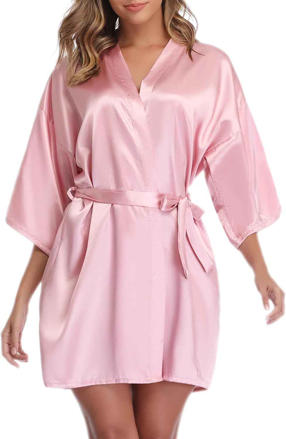 Womens Kimono Robes Dressing Gown Satin Bathrobe Nightdress Short Style Bridal Robe
