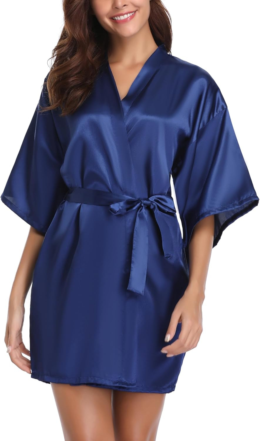 Womens Kimono Robes Dressing Gown Satin Bathrobe Nightdress Short Style Bridal Robe