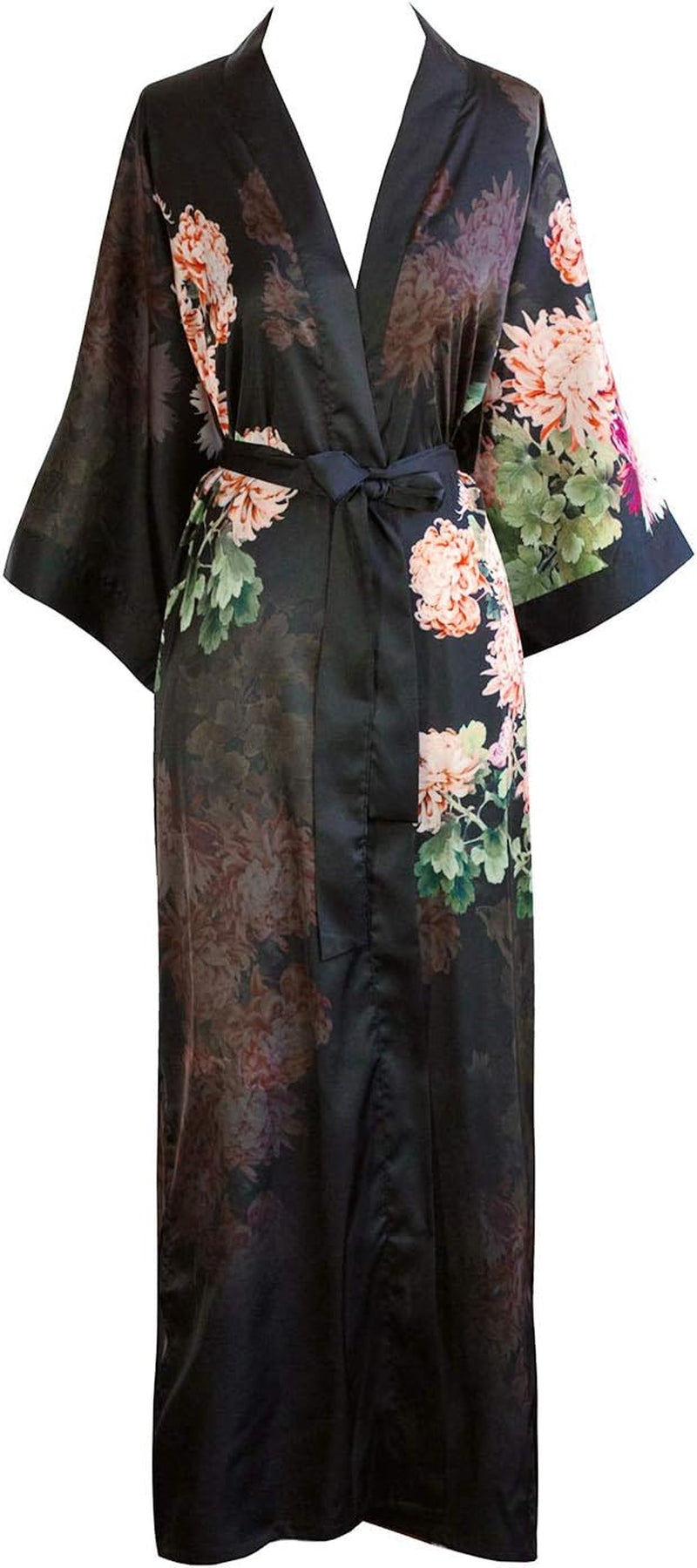 Women'S Charmeuse Kimono Robe Long - Watercolor Floral