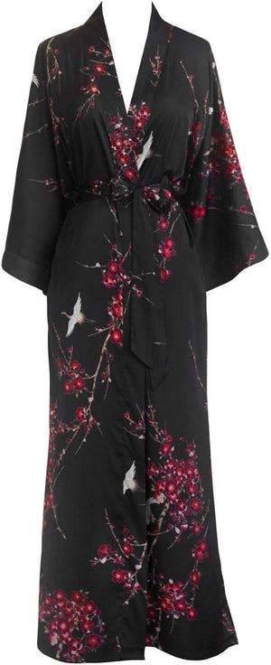 Women'S Charmeuse Kimono Robe Long - Watercolor Floral