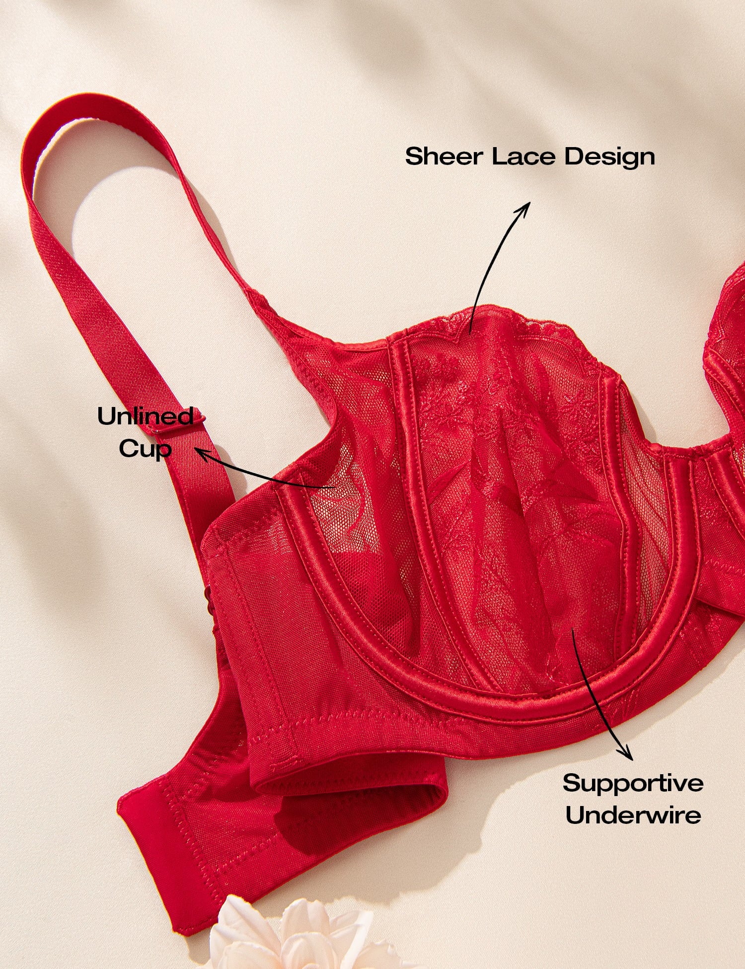 Women'S Sexy Lace Bra Demi Sheer Mesh Balconette Unlined Underwire Embroidered Orange 34B