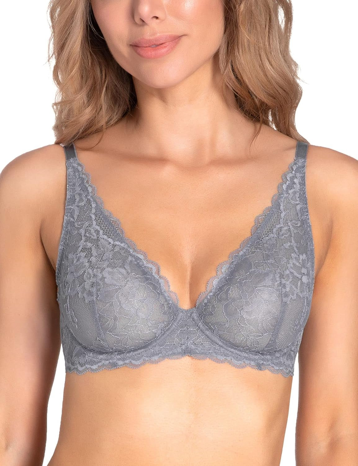Women'S Sexy Bra Sheer Lace Bra Plunge Unlined Full Coverage See through Underwire Bra