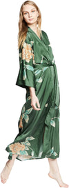 Women'S Charmeuse Kimono Robe Long - Watercolor Floral