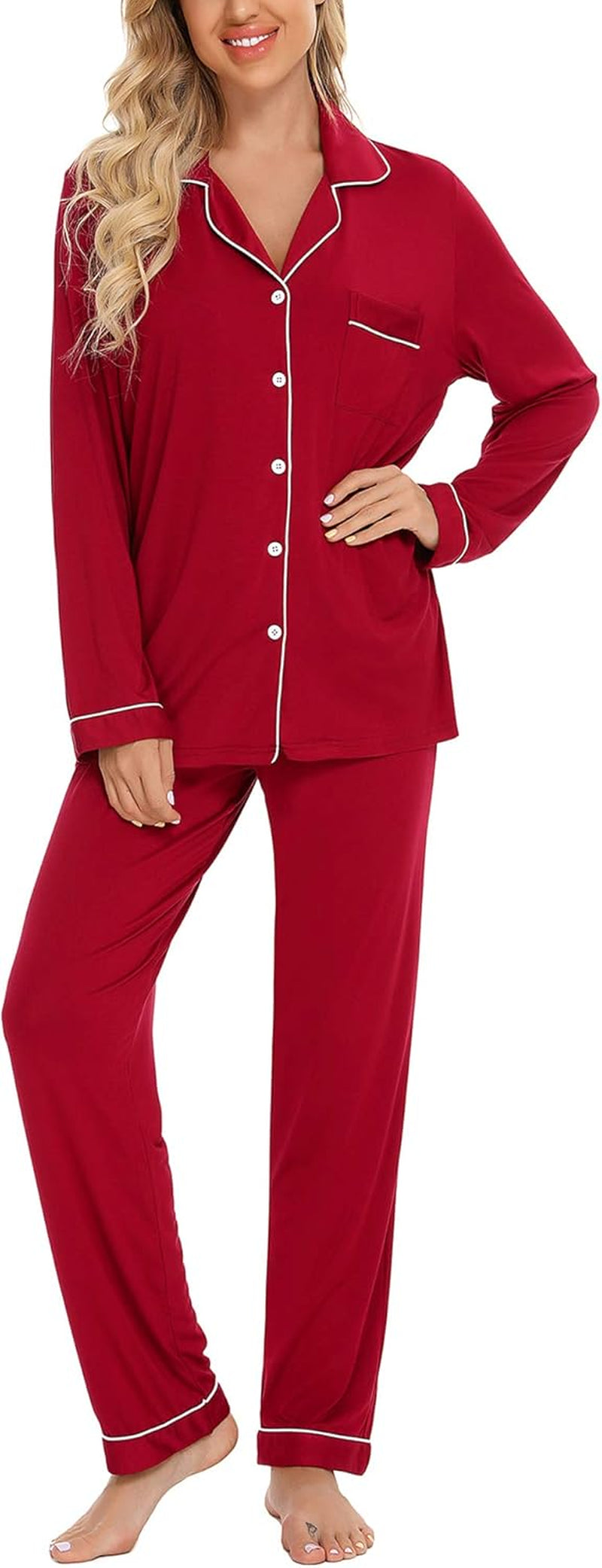 Pajamas Set for Women Long Sleeve Sleepwear Soft Button down Shirt with Long Pants Pj Lounge Sets S-XXL