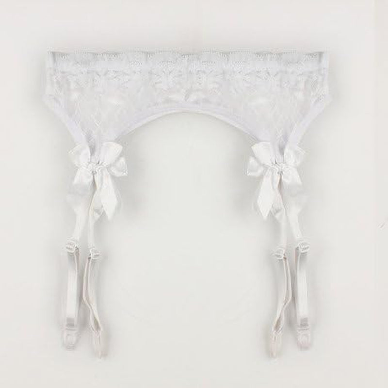 Women'S 3 Pieces Lace Garter Belt Stockings Sets with Butterfly Panty (White)