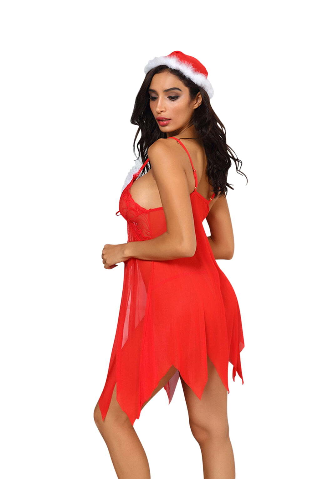 YesX YX947 3pc Red/White Hat, Babydoll & Thong