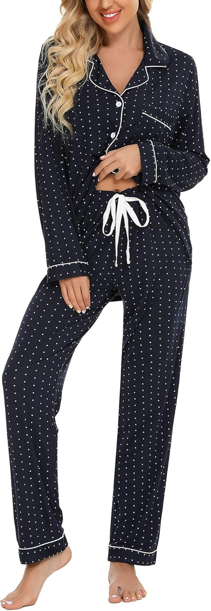 Pajamas Set for Women Long Sleeve Sleepwear Soft Button down Shirt with Long Pants Pj Lounge Sets S-XXL