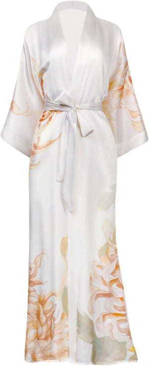 Women'S Silk Kimono Robe Long - Floral Print