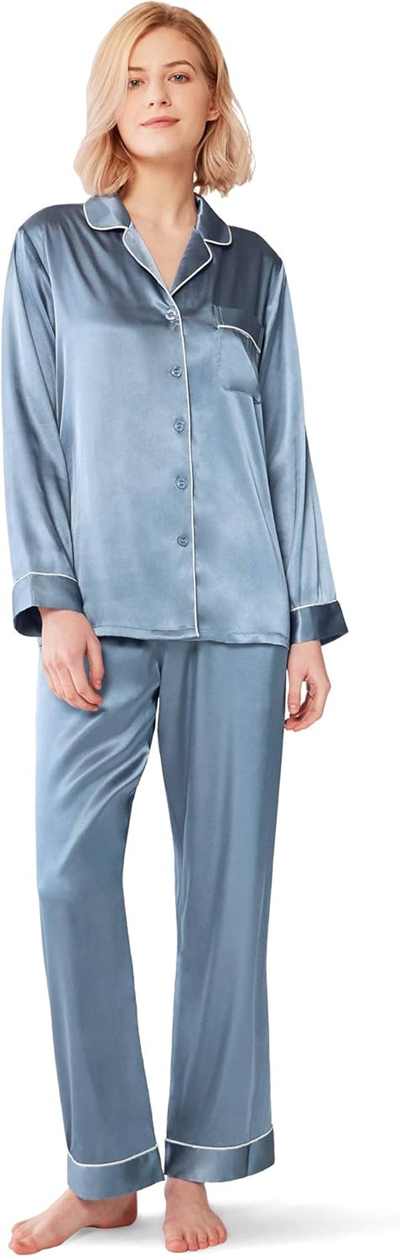 Silk Satin Pajamas Women'S Long Sleeve Pj Set Soft Button down 2 Piece Sleepwear Loungewear S-XL