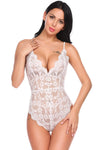 Women One Piece Lingerie Deep V Underwear Sexy Lace Bodysuit White M