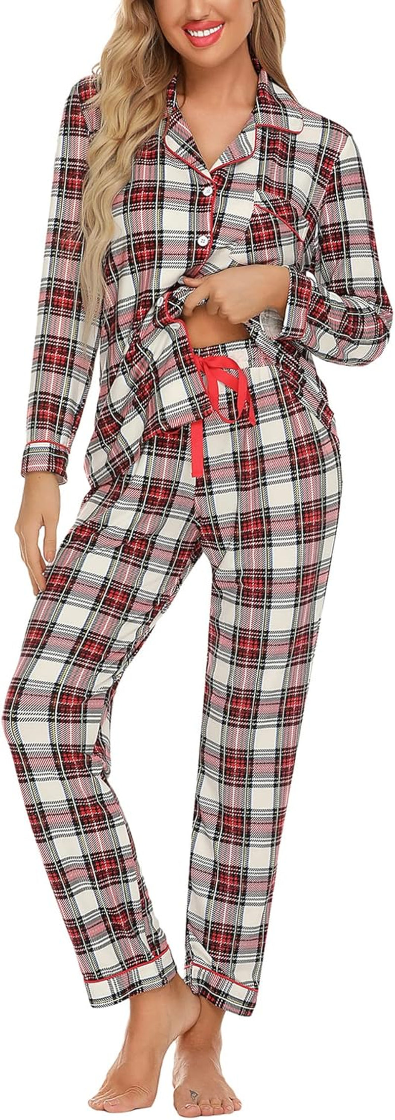 Pajamas Set for Women Long Sleeve Sleepwear Soft Button down Shirt with Long Pants Pj Lounge Sets S-XXL