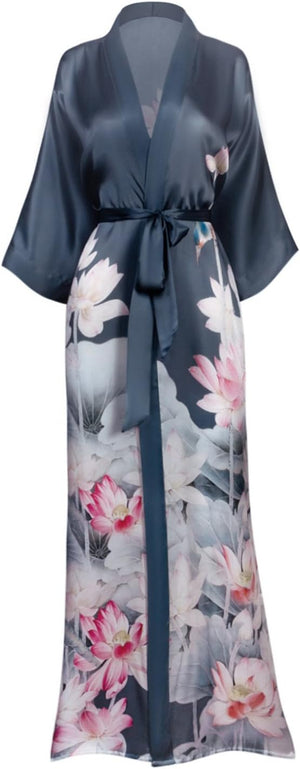 Women'S Silk Kimono Robe Long - Floral Print