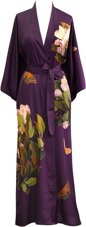Women'S Charmeuse Kimono Robe Long - Watercolor Floral