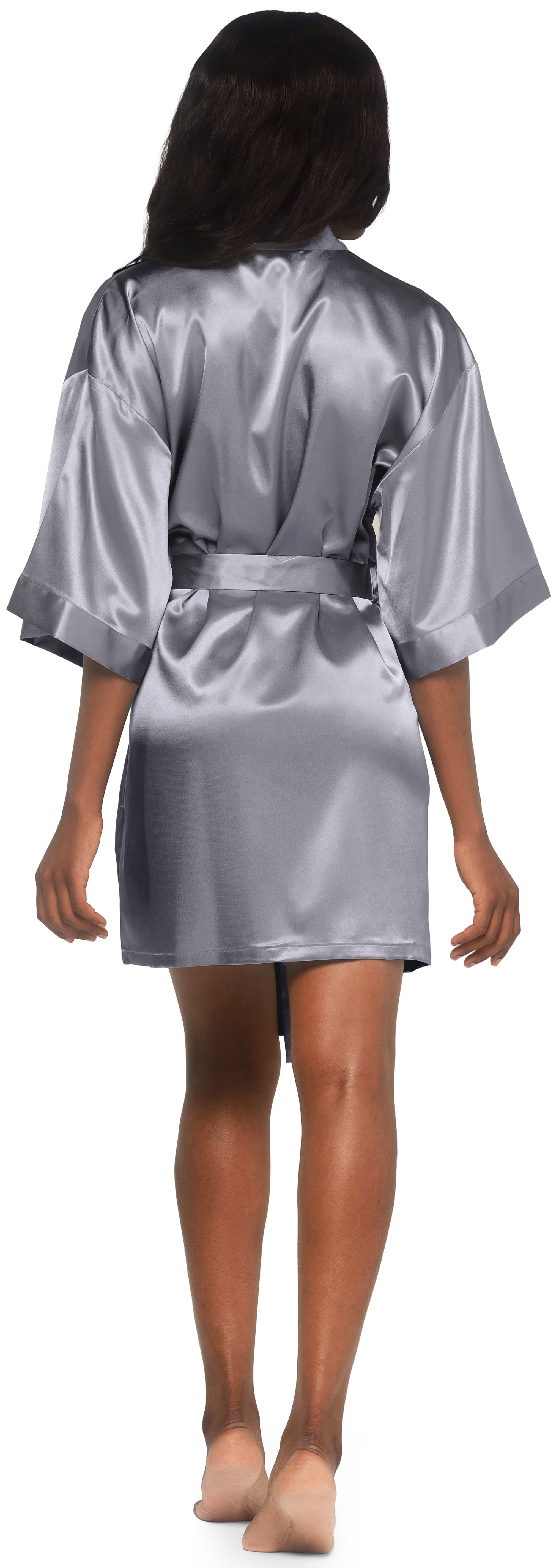 Classic Gray Satin Kimono Short Robe