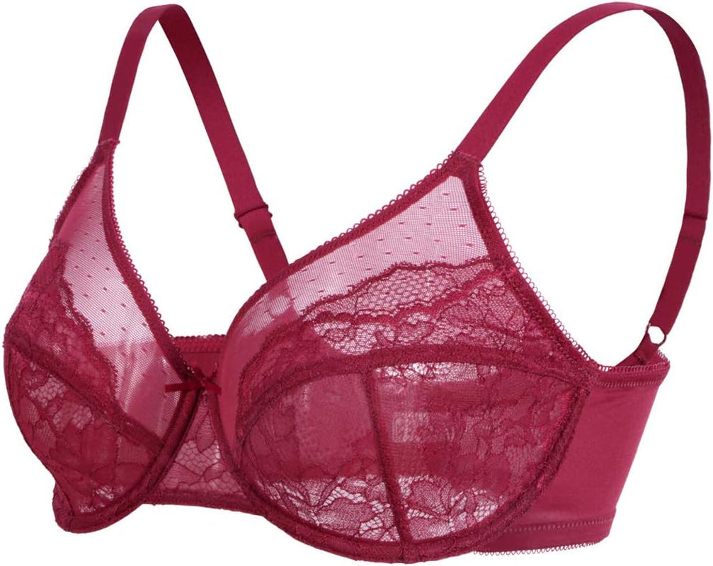 Minimizer Bras for Women Full Coverage Underwire Bras plus Size,Lifting Lace Bra Tibetan Red