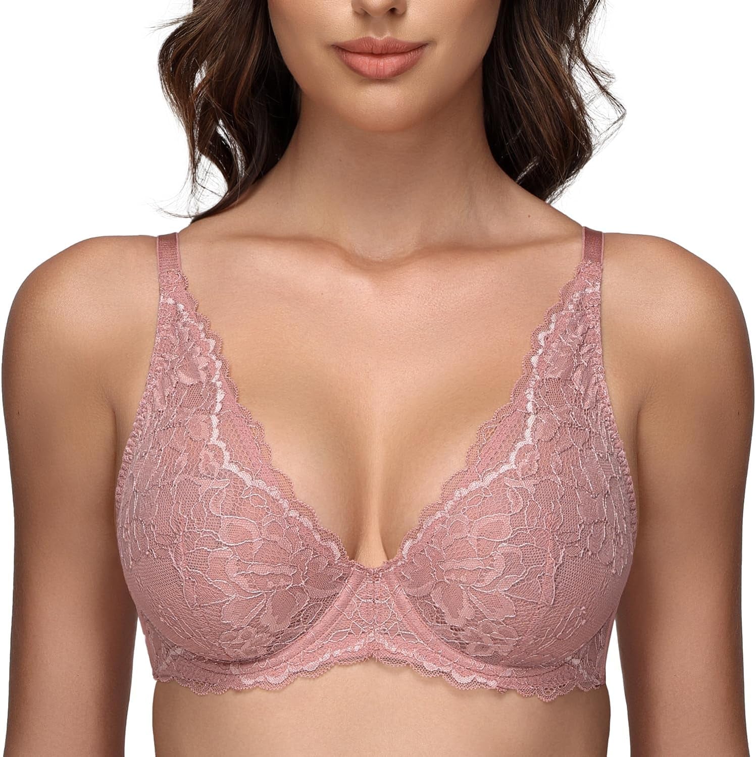 Women'S Sexy Bra Sheer Lace Bra Plunge Unlined Full Coverage See through Underwire Bra