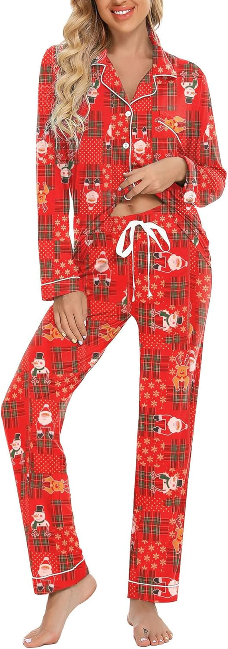 Pajamas Set for Women Long Sleeve Sleepwear Soft Button down Shirt with Long Pants Pj Lounge Sets S-XXL