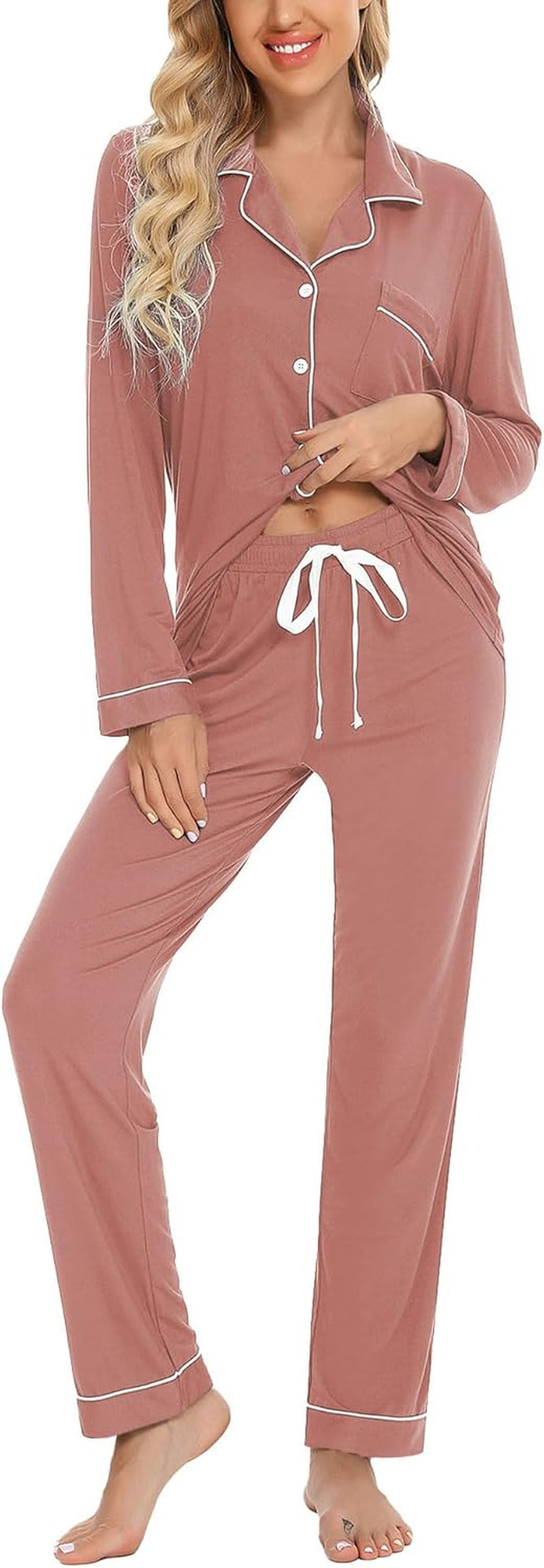 Pajamas Set for Women Long Sleeve Sleepwear Soft Button down Shirt with Long Pants Pj Lounge Sets S-XXL