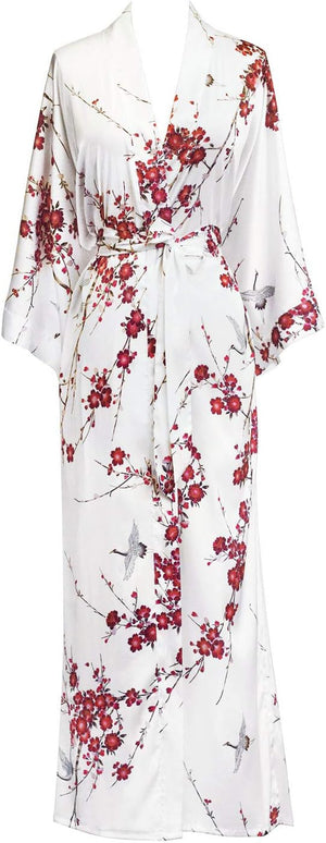 Women'S Charmeuse Kimono Robe Long - Watercolor Floral