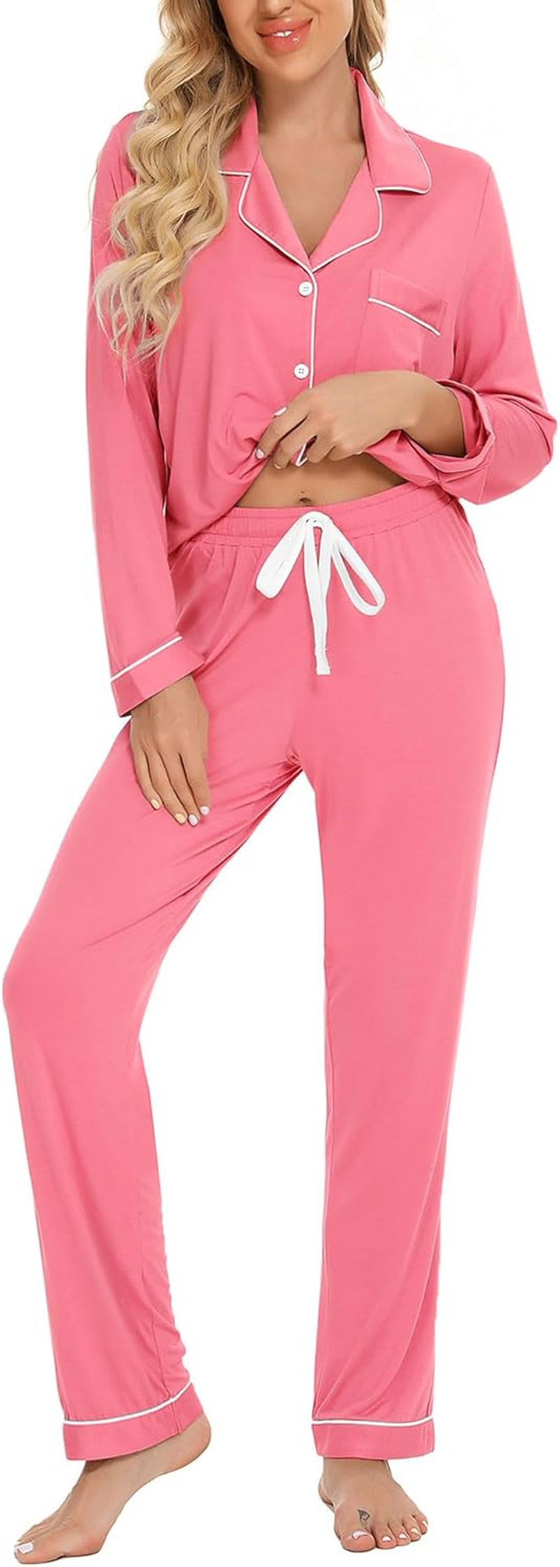 Pajamas Set for Women Long Sleeve Sleepwear Soft Button down Shirt with Long Pants Pj Lounge Sets S-XXL