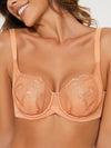 Women'S Sexy Lace Bra Demi Sheer Mesh Balconette Unlined Underwire Embroidered Orange 34B