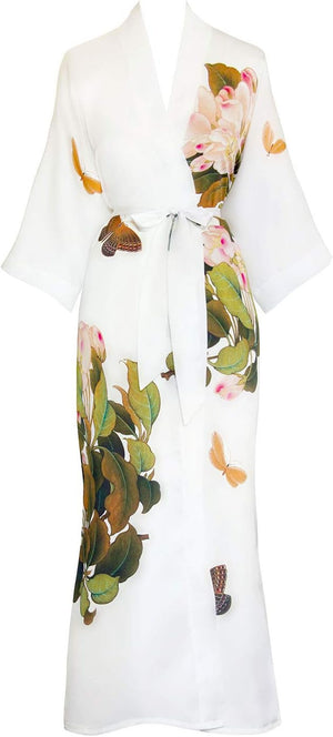 Women'S Charmeuse Kimono Robe Long - Watercolor Floral