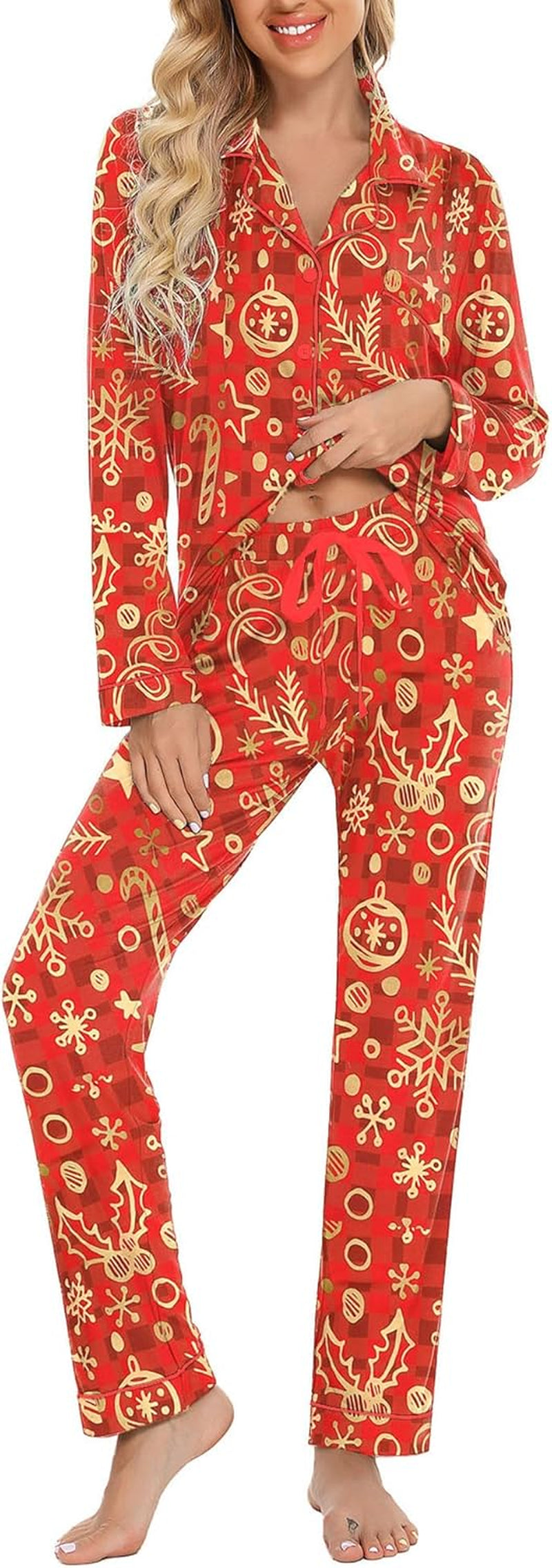 Pajamas Set for Women Long Sleeve Sleepwear Soft Button down Shirt with Long Pants Pj Lounge Sets S-XXL