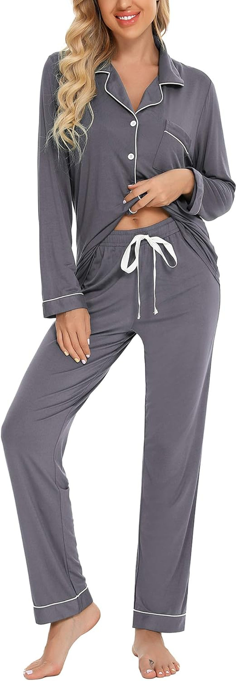 Pajamas Set for Women Long Sleeve Sleepwear Soft Button down Shirt with Long Pants Pj Lounge Sets S-XXL