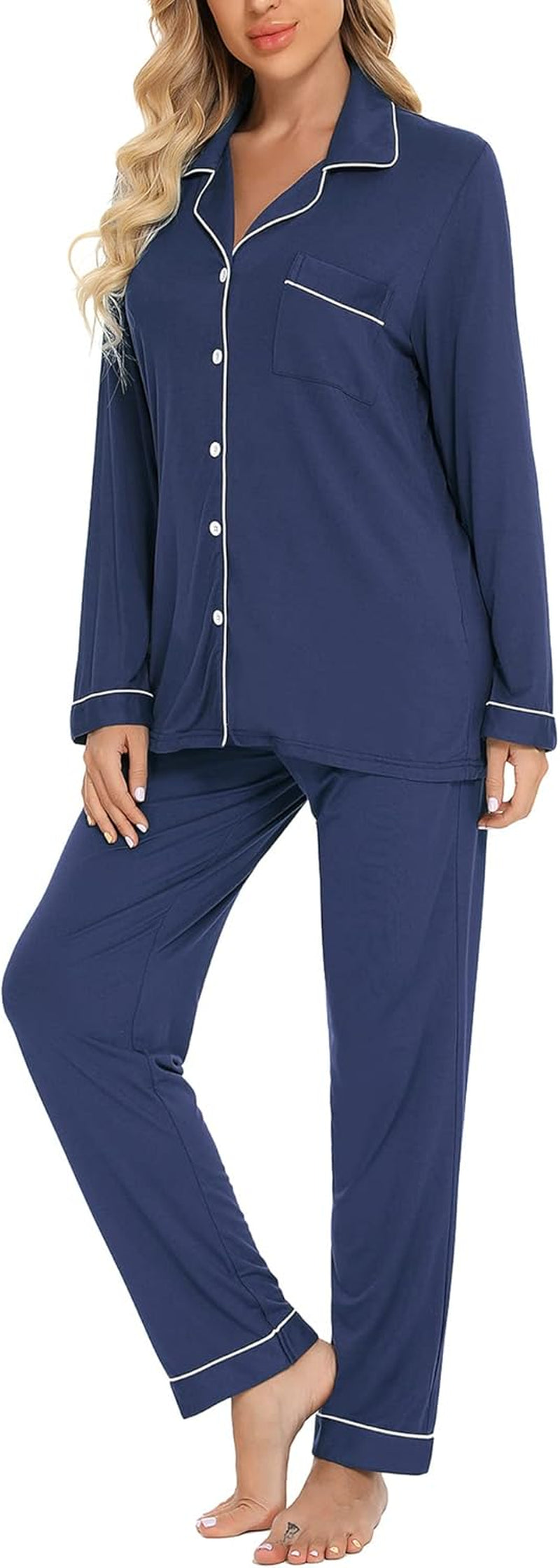 Pajamas Set for Women Long Sleeve Sleepwear Soft Button down Shirt with Long Pants Pj Lounge Sets S-XXL