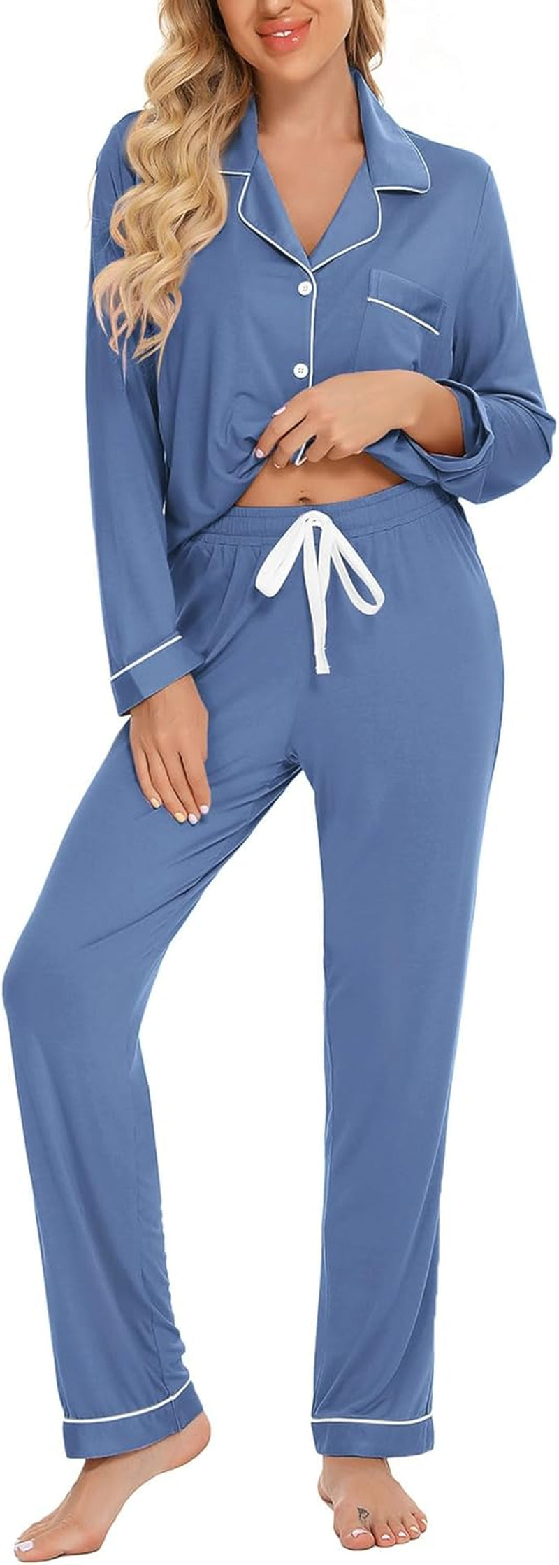 Pajamas Set for Women Long Sleeve Sleepwear Soft Button down Shirt with Long Pants Pj Lounge Sets S-XXL