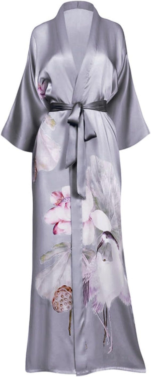 Women'S Silk Kimono Robe Long - Floral Print