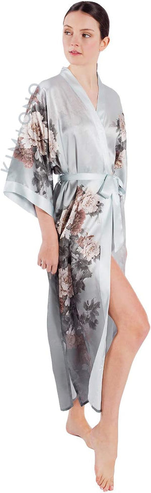 Women'S Silk Kimono Robe Long - Floral Print