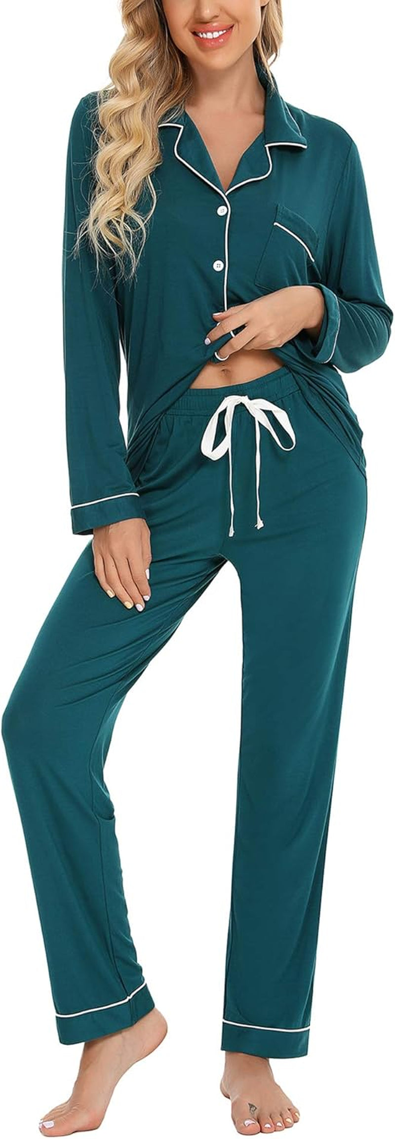 Pajamas Set for Women Long Sleeve Sleepwear Soft Button down Shirt with Long Pants Pj Lounge Sets S-XXL