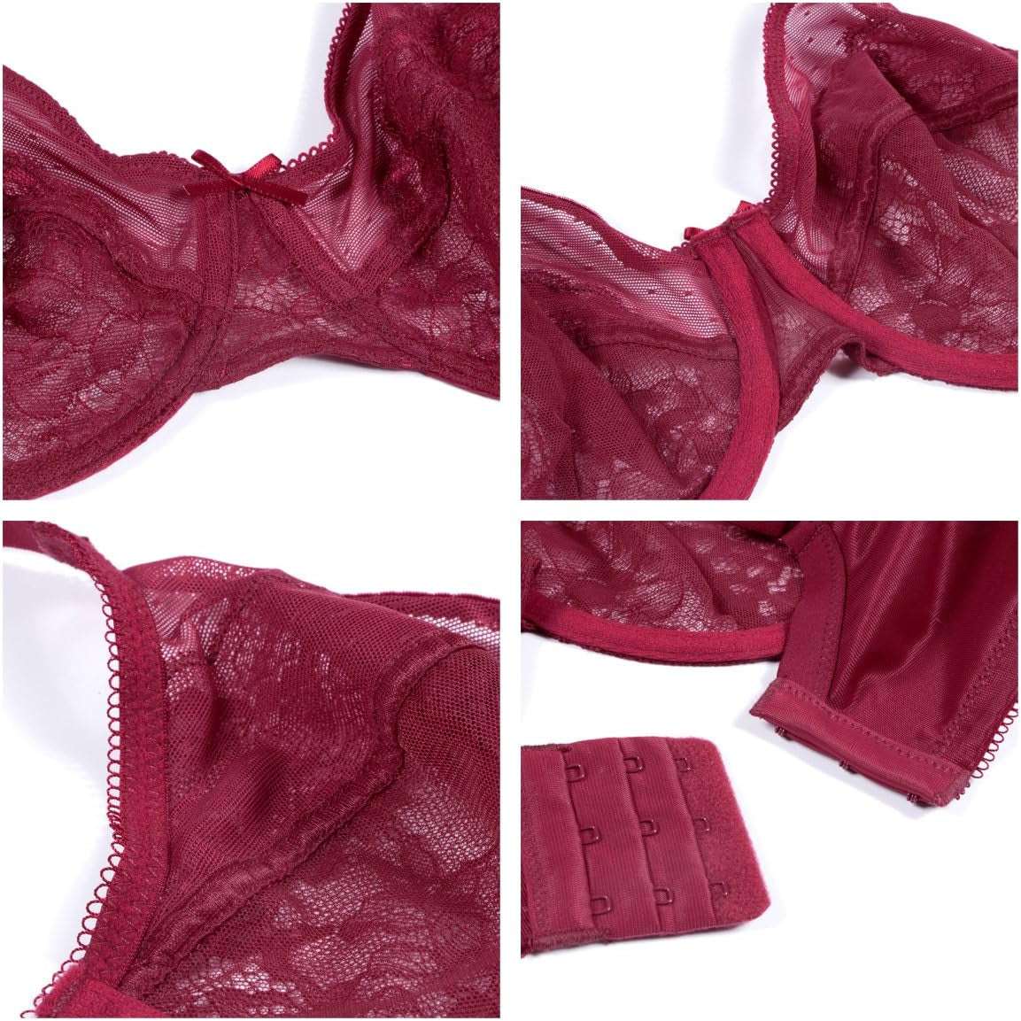 Minimizer Bras for Women Full Coverage Underwire Bras plus Size,Lifting Lace Bra Tibetan Red