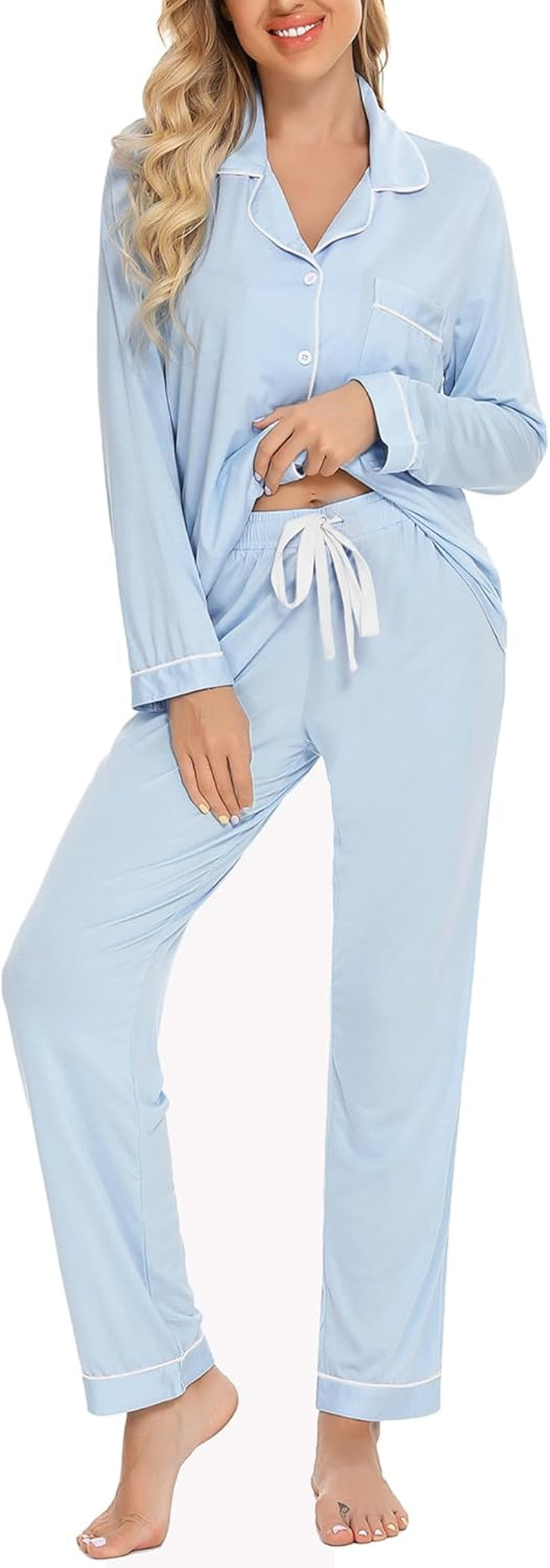 Pajamas Set for Women Long Sleeve Sleepwear Soft Button down Shirt with Long Pants Pj Lounge Sets S-XXL