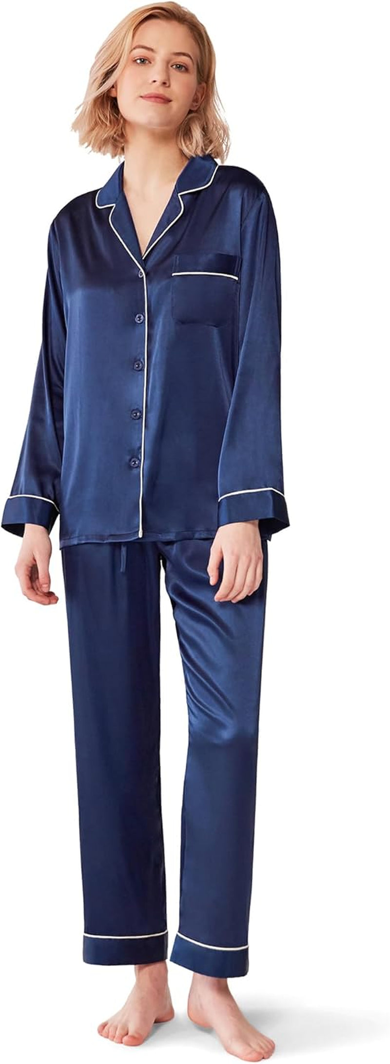 Silk Satin Pajamas Women'S Long Sleeve Pj Set Soft Button down 2 Piece Sleepwear Loungewear S-XL
