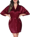Womens Kimono Robes Dressing Gown Satin Bathrobe Nightdress Short Style Bridal Robe