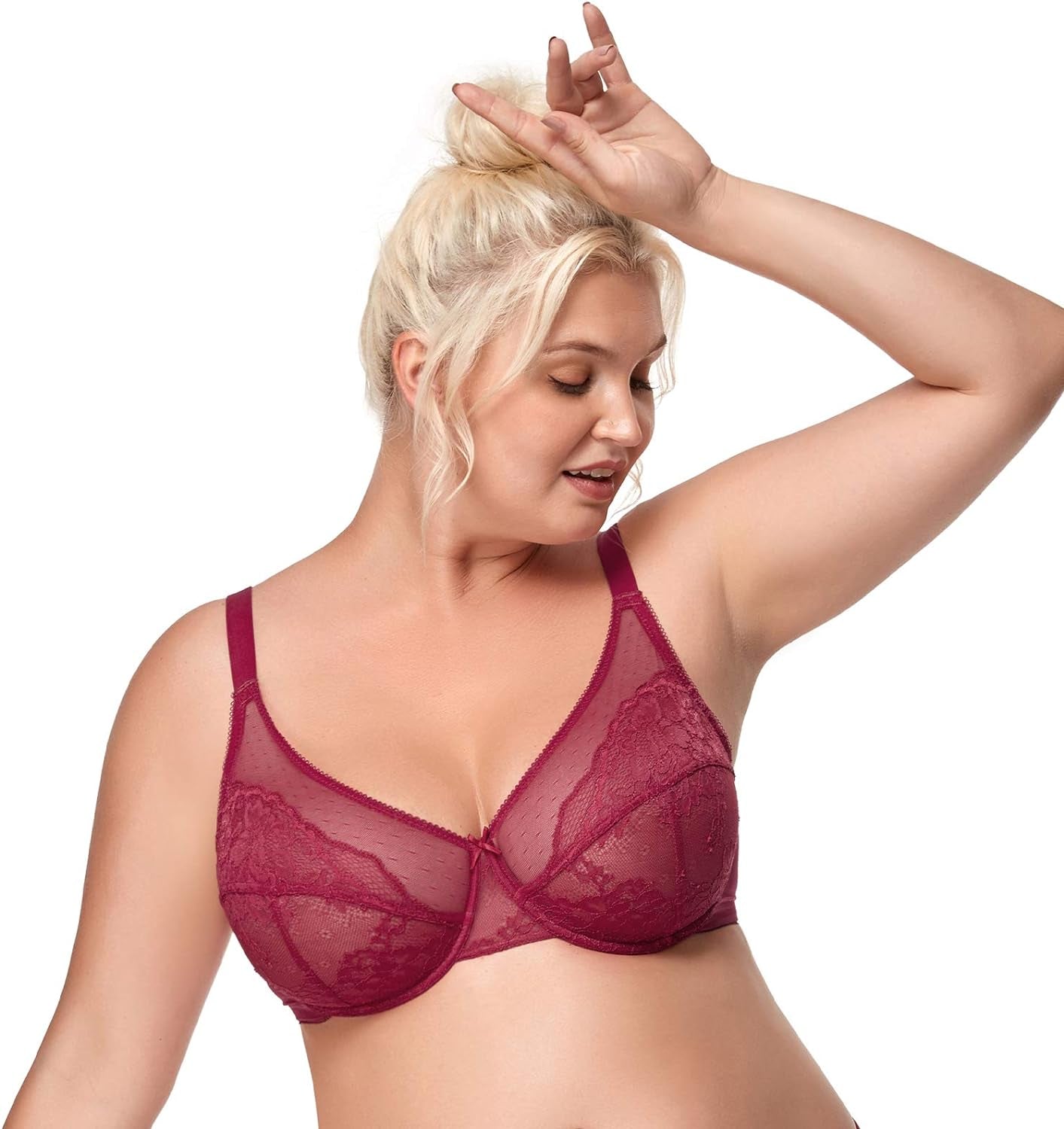 Minimizer Bras for Women Full Coverage Underwire Bras plus Size,Lifting Lace Bra Tibetan Red