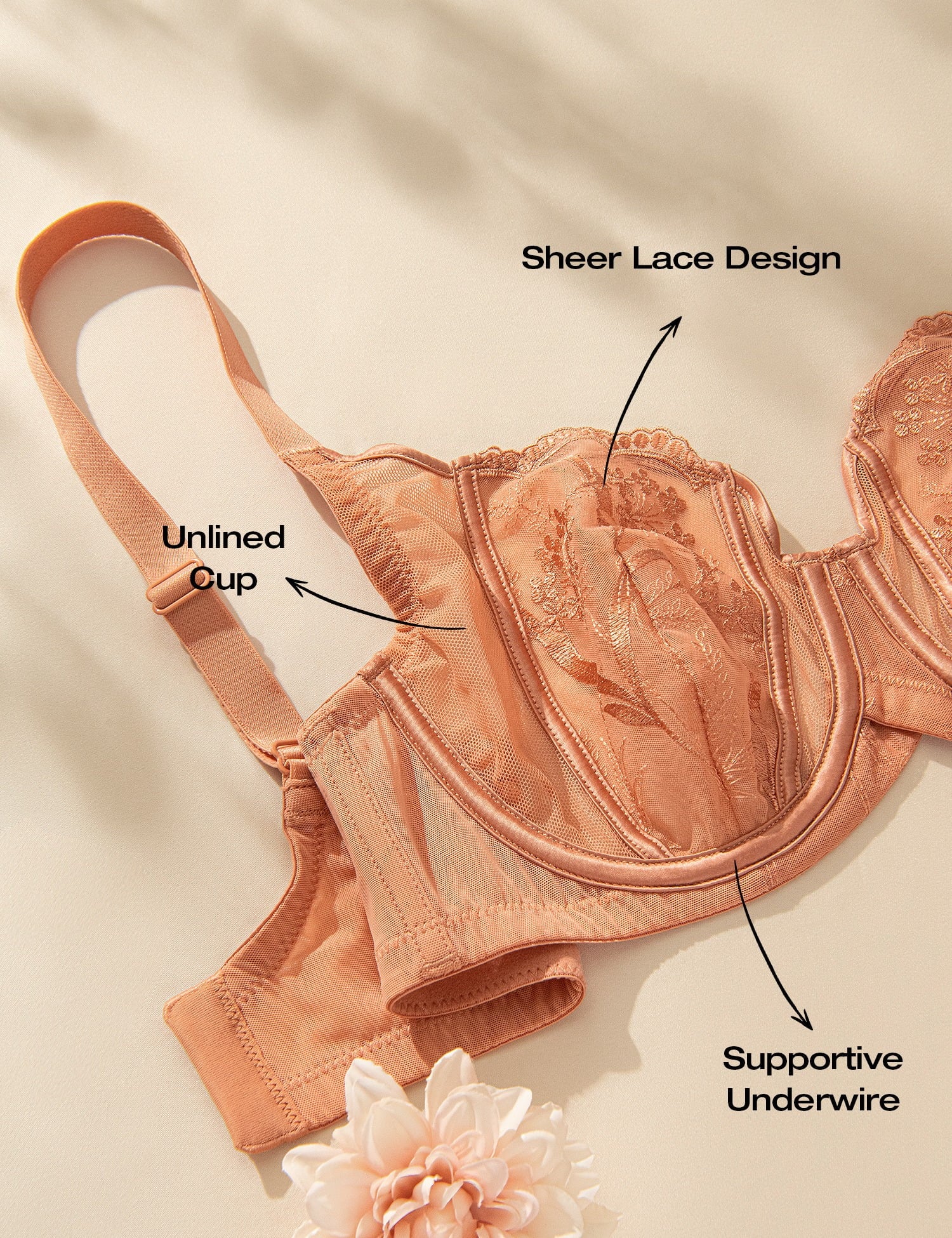 Women'S Sexy Lace Bra Demi Sheer Mesh Balconette Unlined Underwire Embroidered Orange 34B