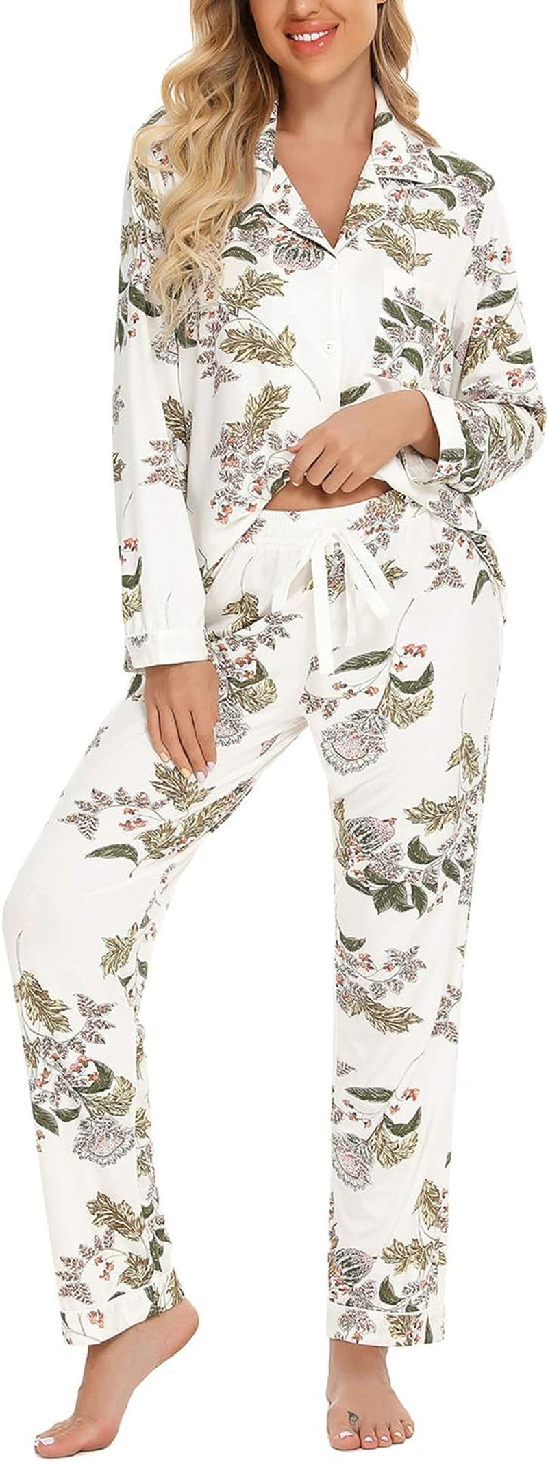 Pajamas Set for Women Long Sleeve Sleepwear Soft Button down Shirt with Long Pants Pj Lounge Sets S-XXL