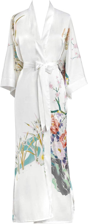 Women'S Charmeuse Kimono Robe Long - Watercolor Floral