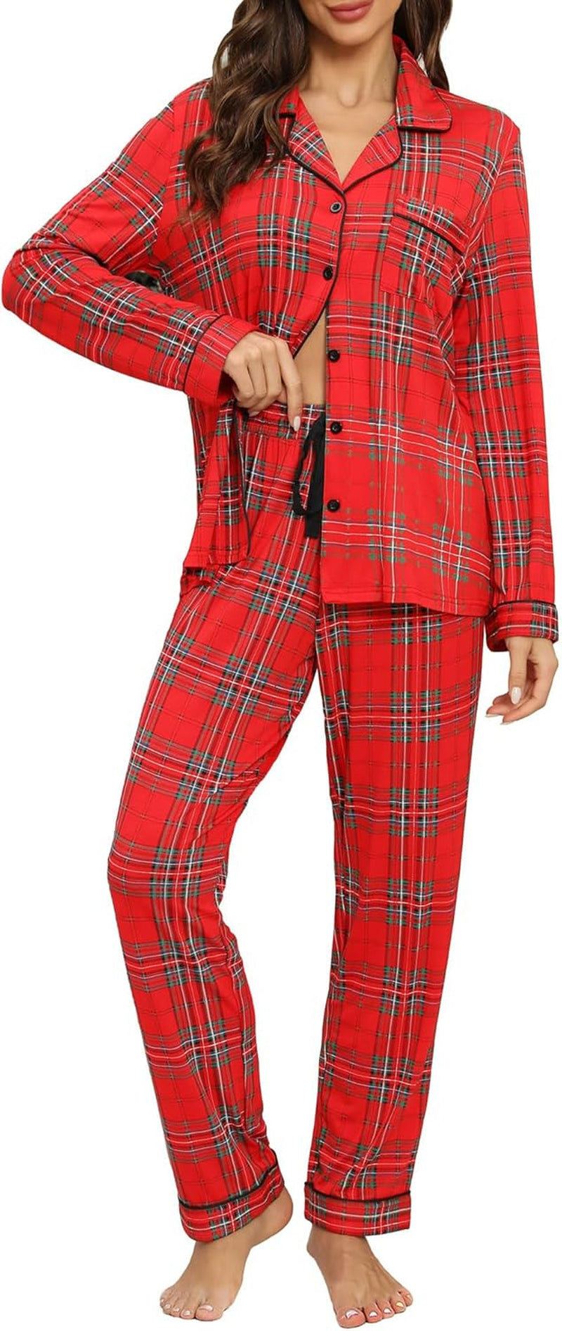 Pajamas Set for Women Long Sleeve Sleepwear Soft Button down Shirt with Long Pants Pj Lounge Sets S-XXL