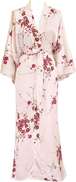 Women'S Charmeuse Kimono Robe Long - Watercolor Floral