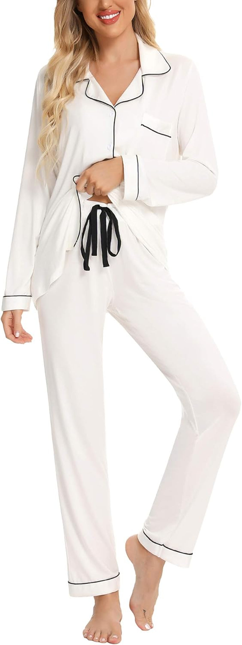 Pajamas Set for Women Long Sleeve Sleepwear Soft Button down Shirt with Long Pants Pj Lounge Sets S-XXL