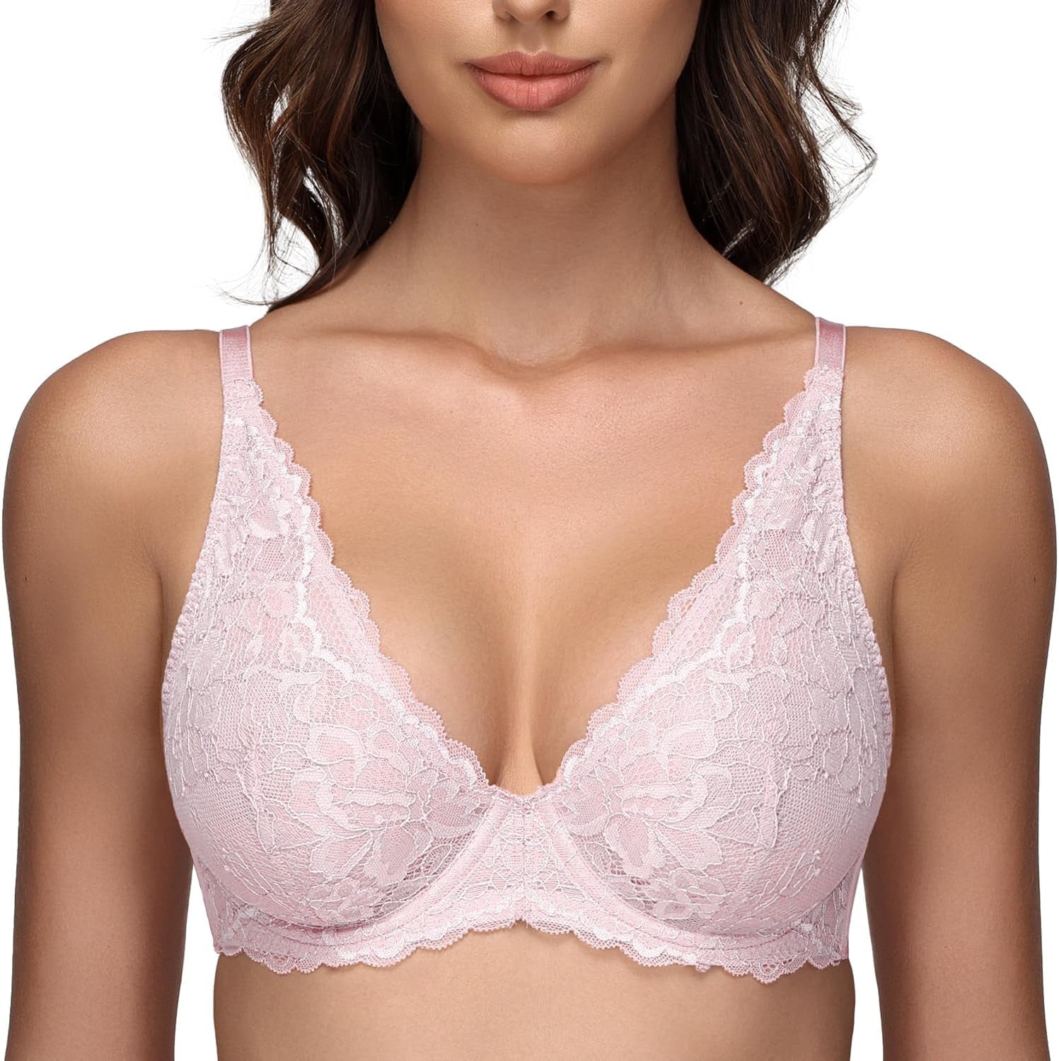 Women'S Sexy Bra Sheer Lace Bra Plunge Unlined Full Coverage See through Underwire Bra
