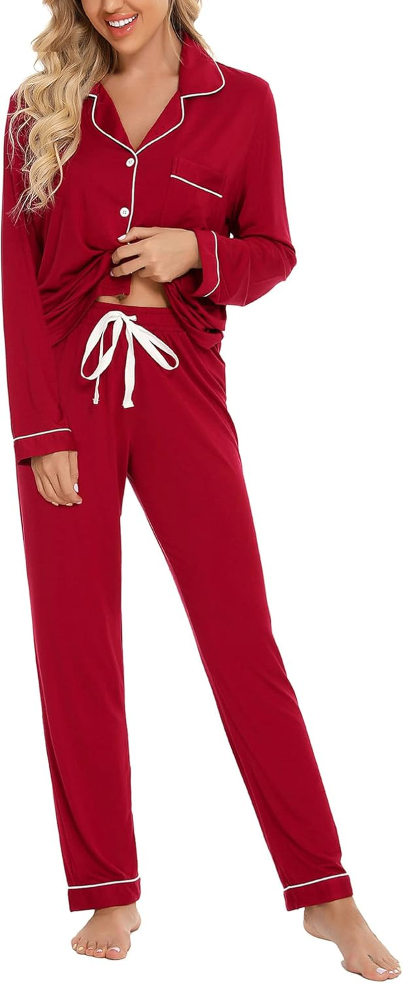 Pajamas Set for Women Long Sleeve Sleepwear Soft Button down Shirt with Long Pants Pj Lounge Sets S-XXL